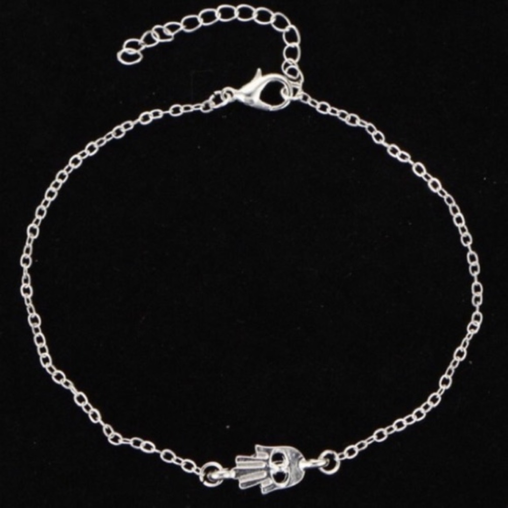 Silver Tone Hamsa Anklet - Picture 2 of 4